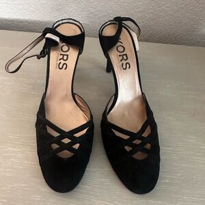 michael Kors black suede strappy ankle strap heels